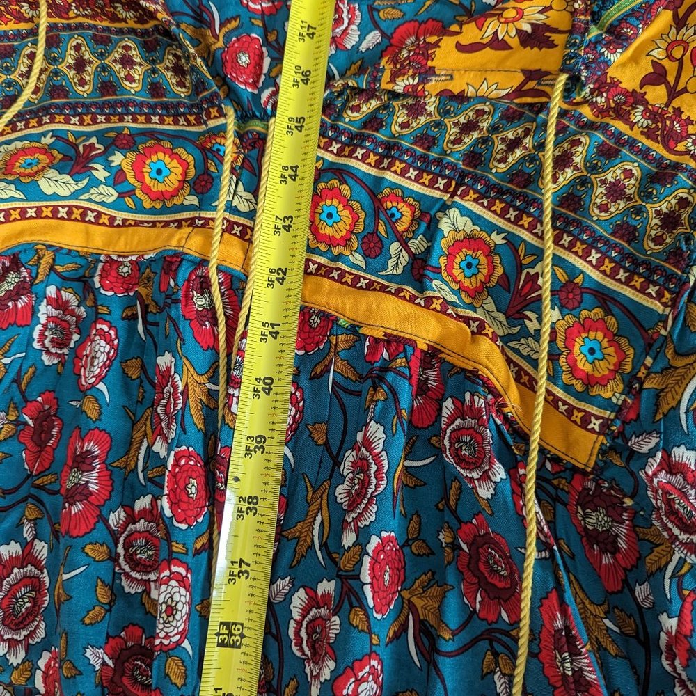 Women's XXL 100% Cotton Colorful Long Sleeved Boho Floral Dress with Tassels - Picture 3 of 6